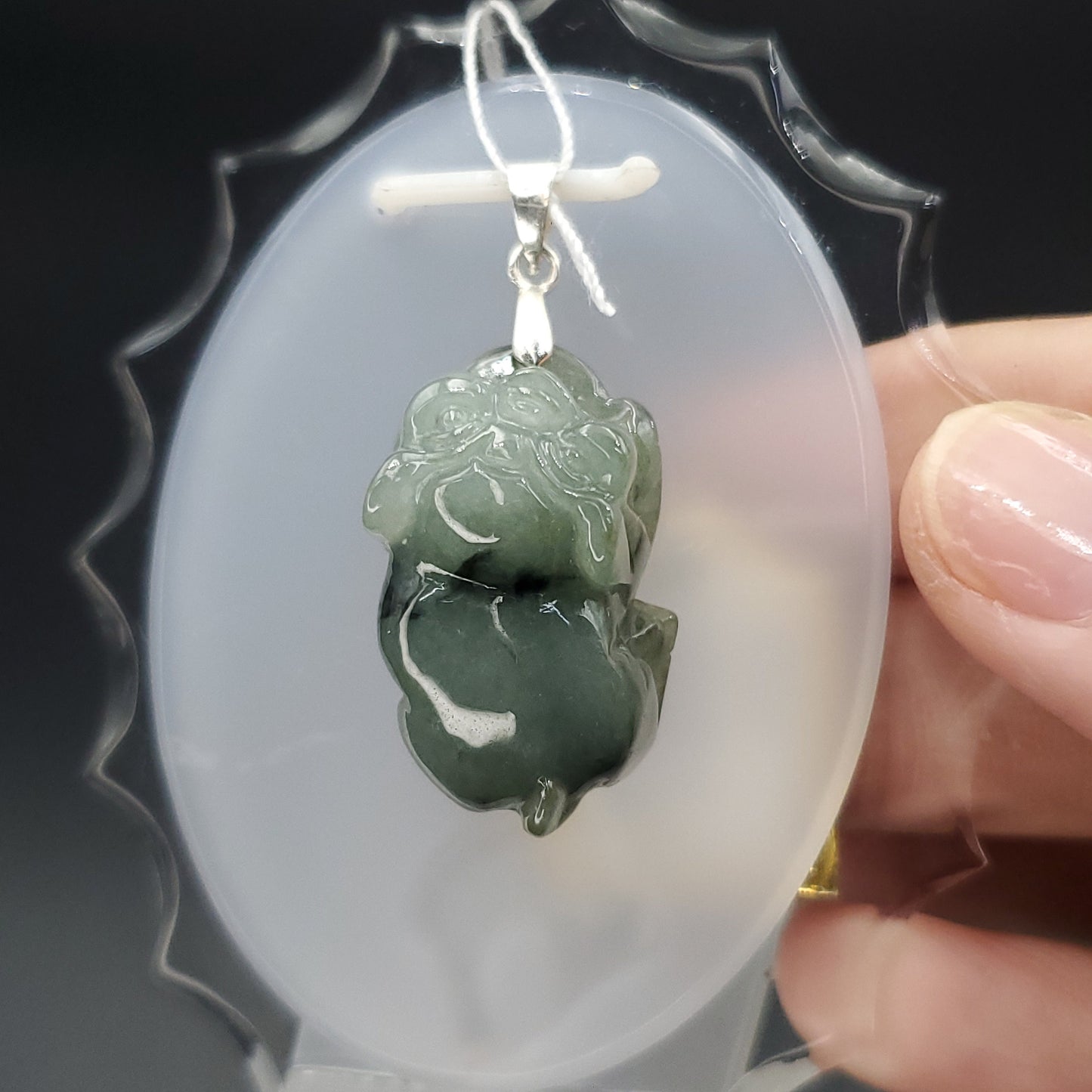 Yingmart Light Blue Piggy Burmese Myanmar Genuine Jadeite Jade Grade A Hand Craving Pedant with Hook setting