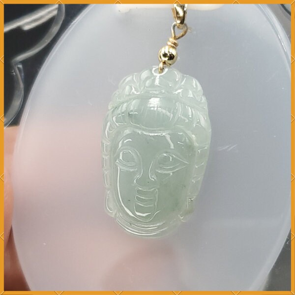 Yingmart Light Blue Guan-Yin Buhdda Face Burmese Myanmar Genuine Jadeite Jade Grade A Hand Craving Pedant with Hook setting