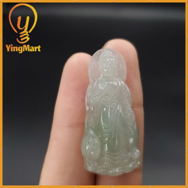 Yingmart Light Green Guan-Yin Buhdda  Burmese Myanmar Genuine Jadeite Jade Grade A Hand Craving Pedant