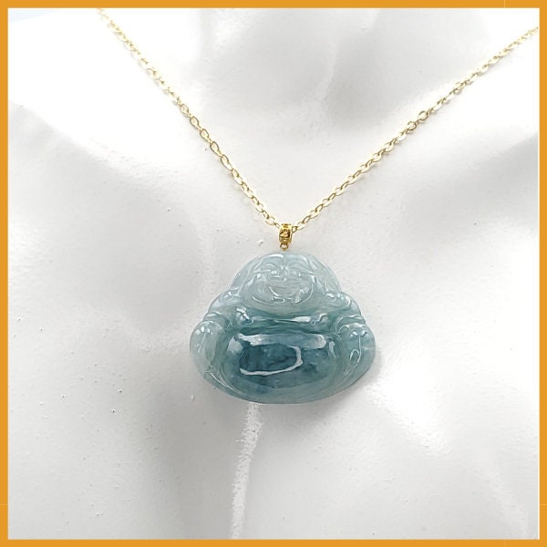 Yingmart 100% Genuine Rare  Blue Floating Laughing Buhdda Burmese Myanmar Authentic Jadeite Jade Grade A Hand Craving Pedant