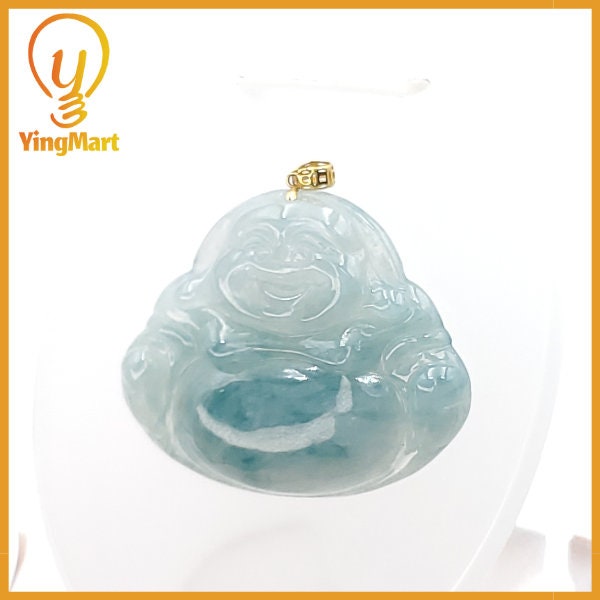 Yingmart 100% Genuine Rare  Blue Floating Laughing Buhdda Burmese Myanmar Authentic Jadeite Jade Grade A Hand Craving Pedant