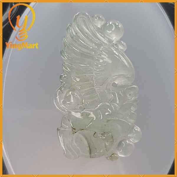 Yingmart Translucent Icy White Bubble Fly Dragon Burmese Myanmar Genuine Jadeite Jade Grade A Hand Craving  Pedant