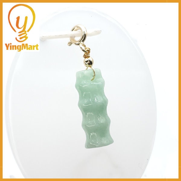 Yingmart Light Green Bamboo Burmese Myanmar Genuine Jadeite Jade Grade A Hand Craving Semi-Translucent Pedant