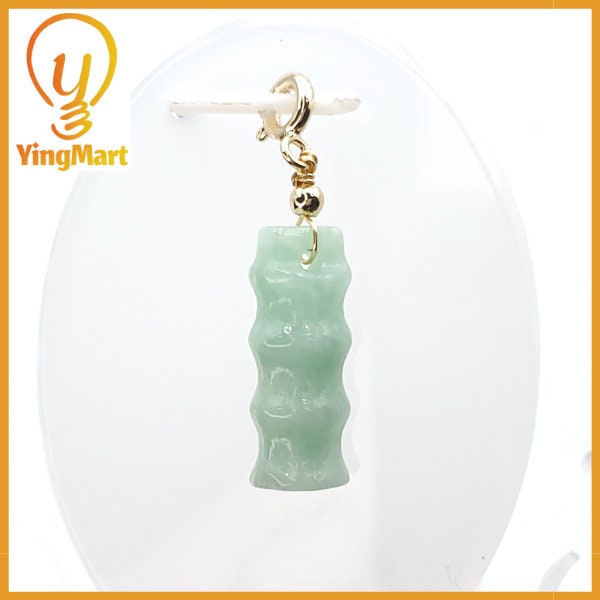 Yingmart Light Green Bamboo Burmese Myanmar Genuine Jadeite Jade Grade A Hand Craving Semi-Translucent Pedant