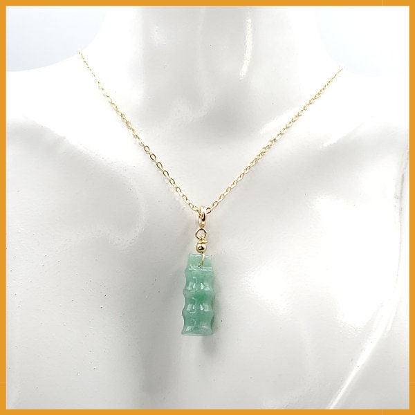 Yingmart Light Green Bamboo Burmese Myanmar Genuine Jadeite Jade Grade A Hand Craving Semi-Translucent Pedant