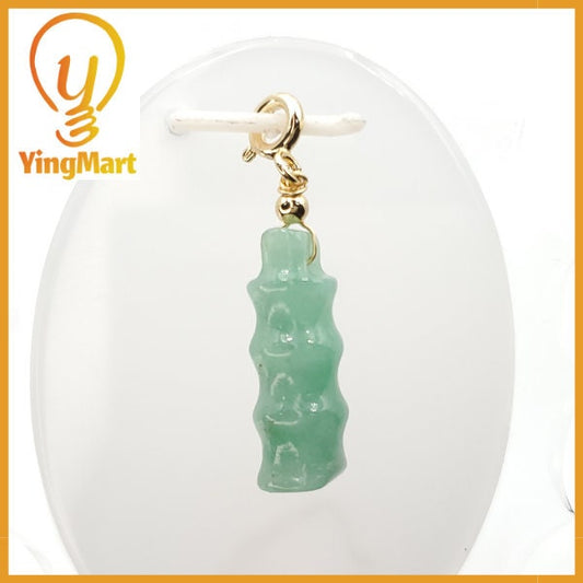 Yingmart Light Green Bamboo Burmese Myanmar Genuine Jadeite Jade Grade A Hand Craving Semi-Translucent Pedant