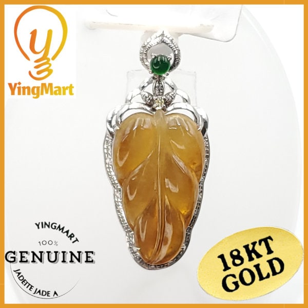 Yingmart VIP Icy Translucent Yellow Burmese Myanmar Genuine Jadeite Real Jade Grade A Pedant with 18K Gold and Natural Diamond Hook Setting