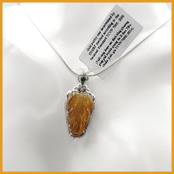 Yingmart VIP Icy Translucent Yellow Burmese Myanmar Genuine Jadeite Real Jade Grade A Pedant with 18K Gold and Natural Diamond Hook Setting