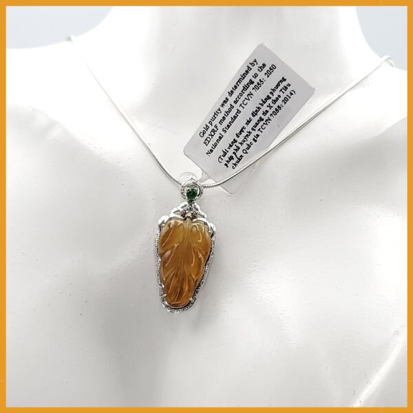 Yingmart VIP Icy Translucent Yellow Burmese Myanmar Genuine Jadeite Real Jade Grade A Pedant with 18K Gold and Natural Diamond Hook Setting