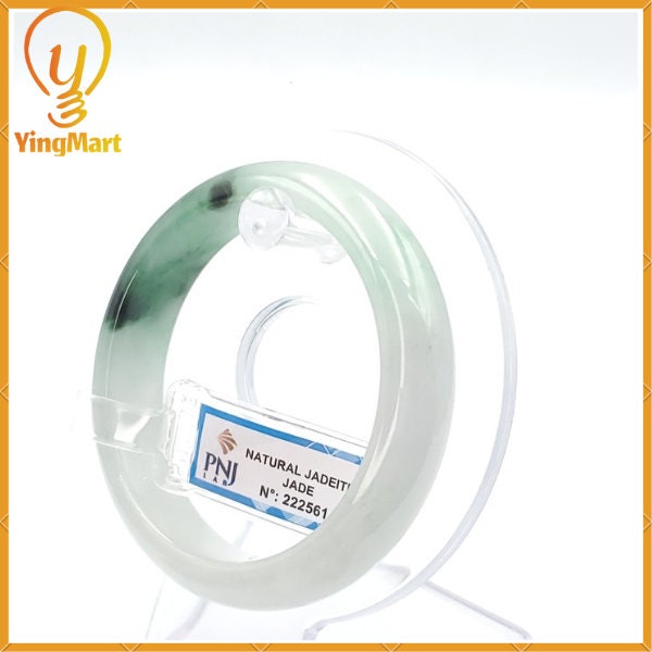 YingCollection 56mm PNJ222561 Certified Natural Color Green With Black Brown Spot Jadeite Jade Bangle Bracelet, Real Gemstone, Jewelry