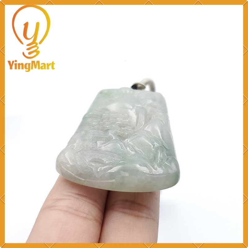Yingmart 100% Jadeite Jade Pendant Carved Landscape   Burmese Myanmar Genuine Jadeite Real Jade Grade A Type A