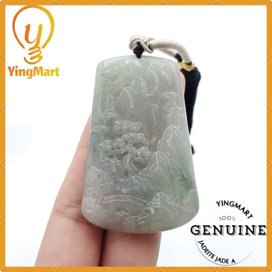 Yingmart 100% Jadeite Jade Pendant Carved Landscape   Burmese Myanmar Genuine Jadeite Real Jade Grade A Type A
