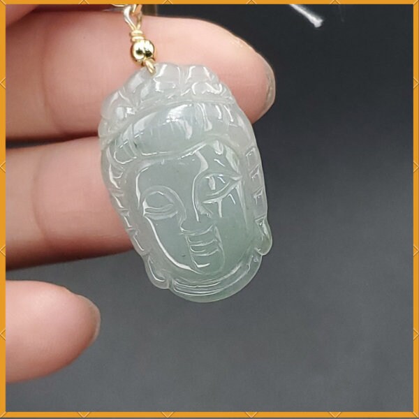 Yingmart Light Blue Guan-Yin Buhdda Face Burmese Myanmar Genuine Jadeite Jade Grade A Hand Craving Pedant with Hook setting