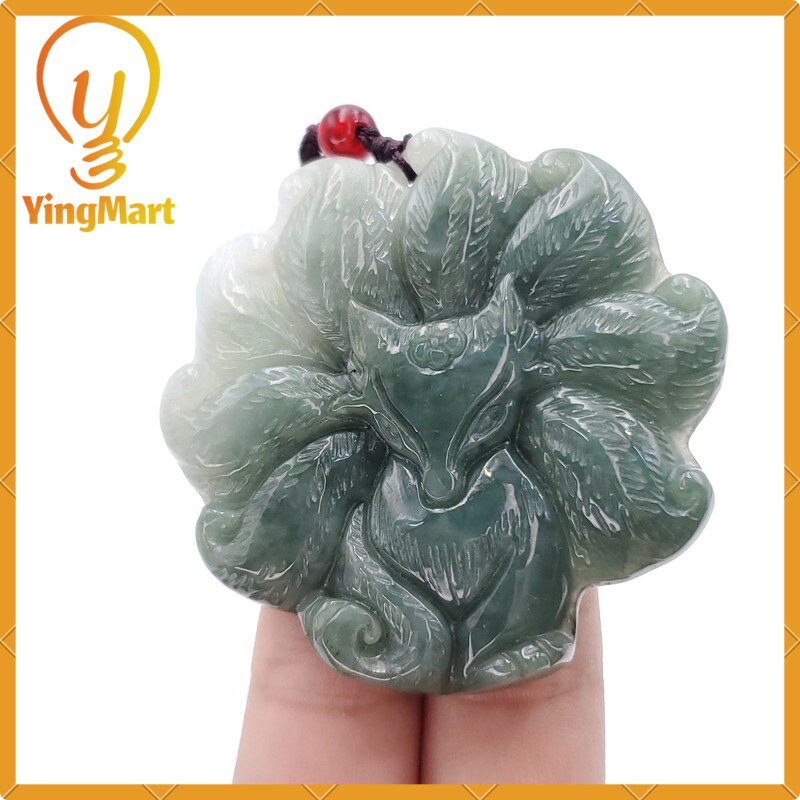 Yingmart  100% Natural Jade Nine - Tailed Fox Pendant Hand Carved  Burmese Myanmar Genuine Jadeite Real Jade Grade A Type A