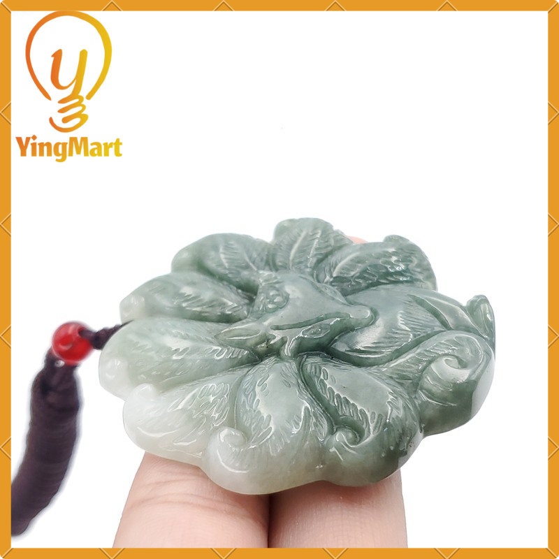 Yingmart  100% Natural Jade Nine - Tailed Fox Pendant Hand Carved  Burmese Myanmar Genuine Jadeite Real Jade Grade A Type A