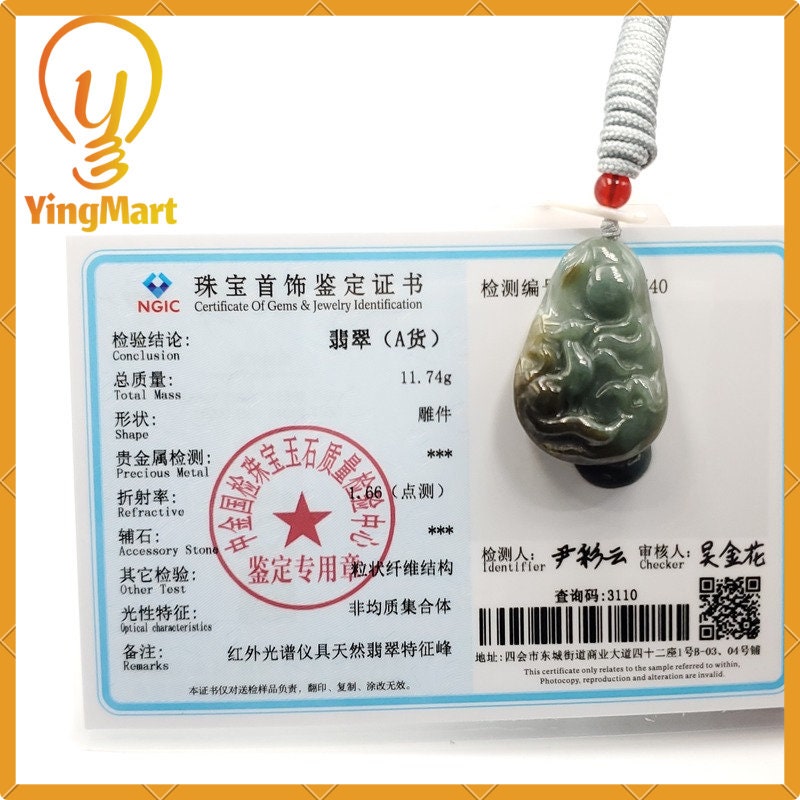 Yingmart 100% Genuine Jadeite Jade Marble Deer Pendant Hand Carved Burmese Myanmar Natural  Real Jade Grade A Type A