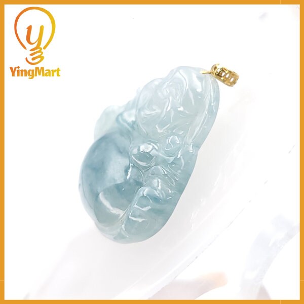 Yingmart 100% Genuine Rare  Blue Floating Laughing Buhdda Burmese Myanmar Authentic Jadeite Jade Grade A Hand Craving Pedant