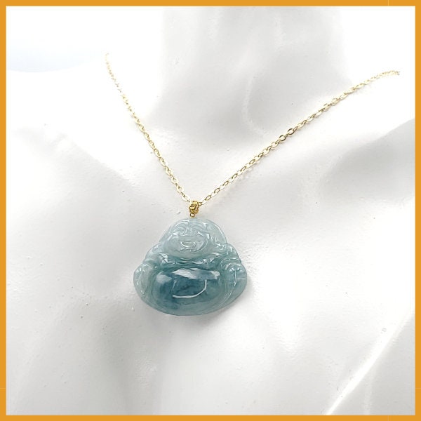 Yingmart 100% Genuine Rare  Blue Floating Laughing Buhdda Burmese Myanmar Authentic Jadeite Jade Grade A Hand Craving Pedant