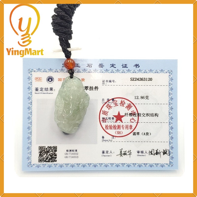 Yingmart Fortune Pixiu Pendant 100% Natural  Burmese Myanmar Genuine Jadeite Real Jade Grade A Type A Hand Carved