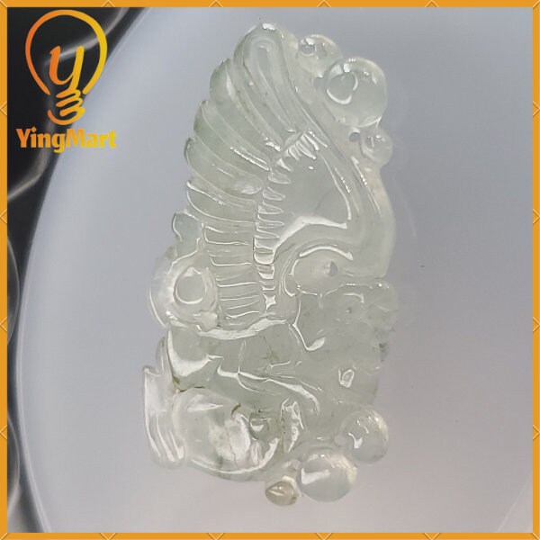 Yingmart Translucent Icy White Bubble Fly Dragon Burmese Myanmar Genuine Jadeite Jade Grade A Hand Craving  Pedant