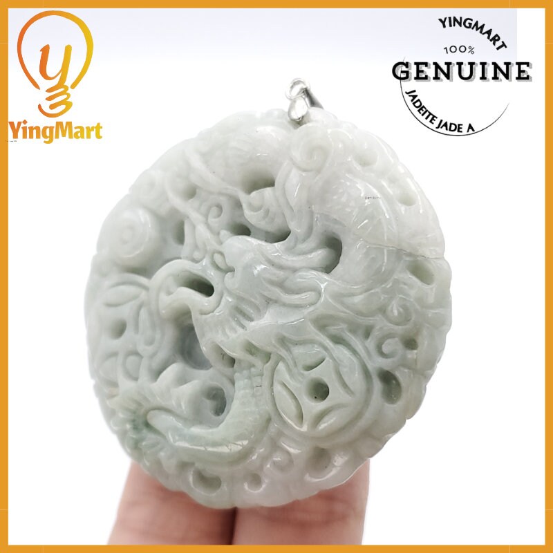 Yingmart Jade Dragon and Phoenix Jade Pendant Genuine Jadeite Real Jade Type A Grade A Hand Carved