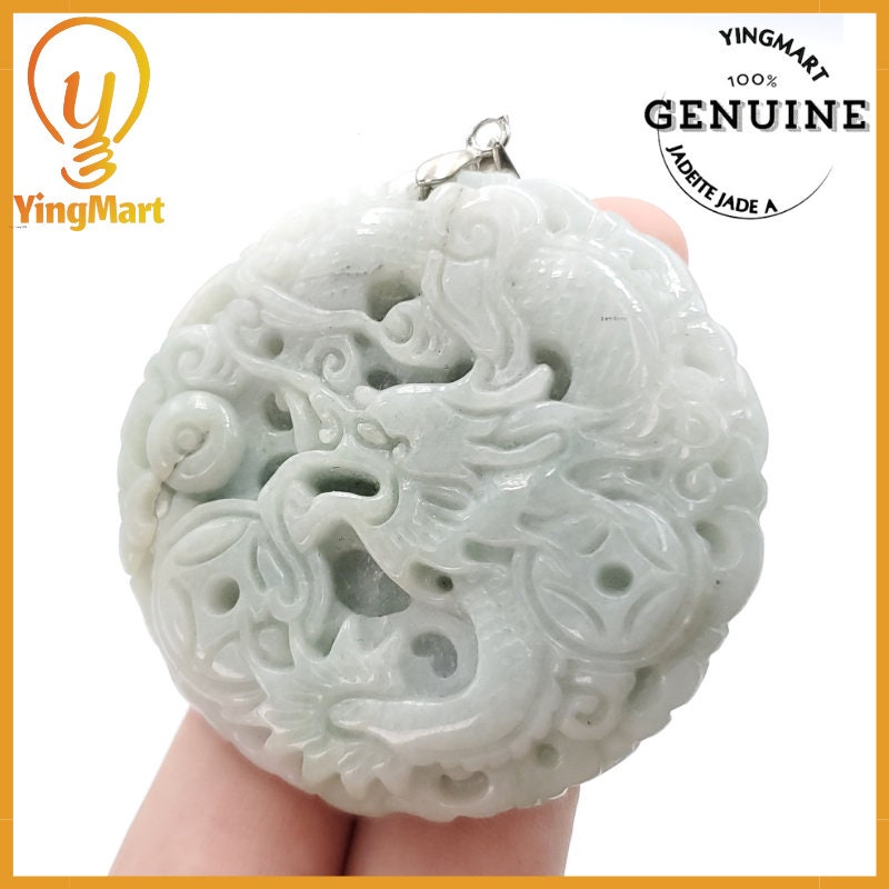 Yingmart Jade Dragon and Phoenix Jade Pendant Genuine Jadeite Real Jade Type A Grade A Hand Carved