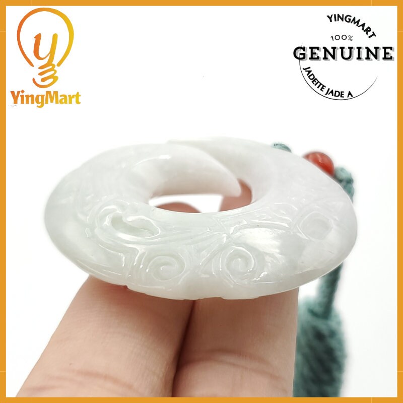 Yingmart Ancient Dragon Pendant Made of Natural White  Genuine Jadeite Real Jade Type A Grade A Hand Carved