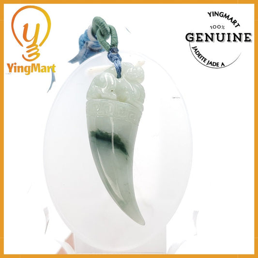 Yingmart Certified Green Natural A Jade Jadeite Pendant Elephant Tooth Hand Carved