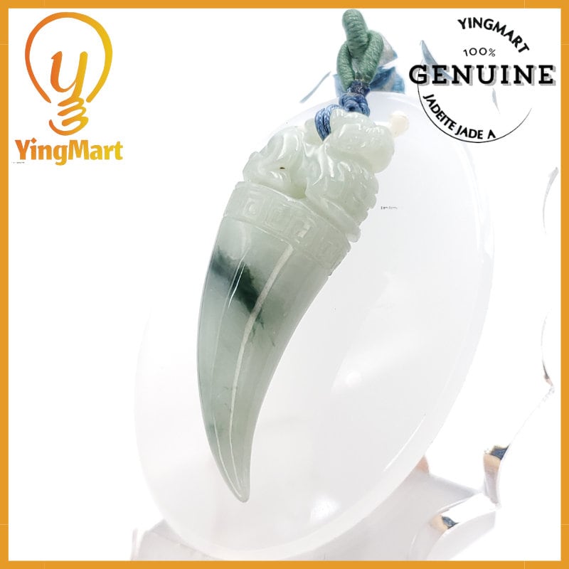 Yingmart Certified Green Natural A Jade Jadeite Pendant Elephant Tooth Hand Carved