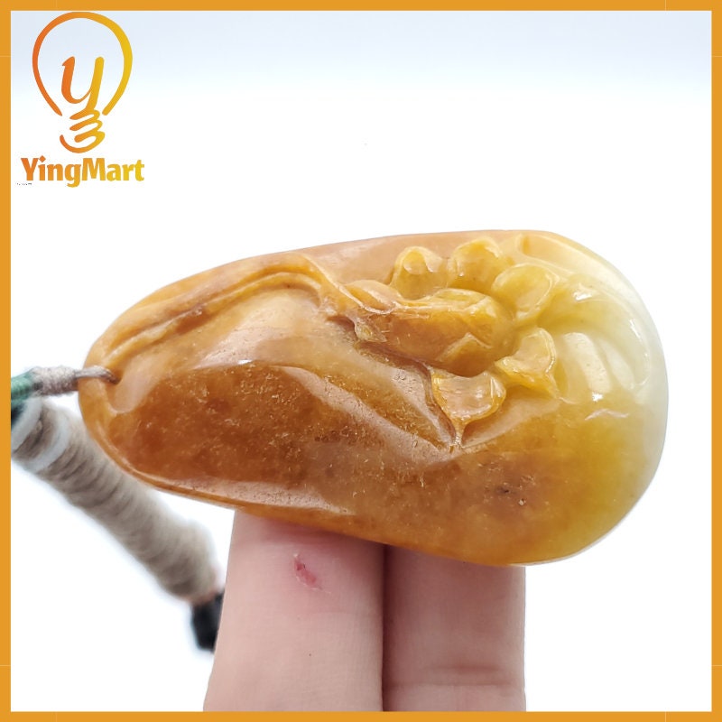 Yingmart Lotus Flower Jade Pendant  100% Genuine Jadeite Real Jade Type A Grade A Hand Carved