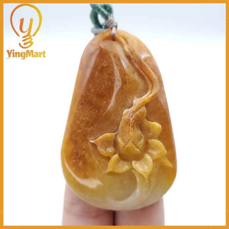 Yingmart Lotus Flower Jade Pendant  100% Genuine Jadeite Real Jade Type A Grade A Hand Carved
