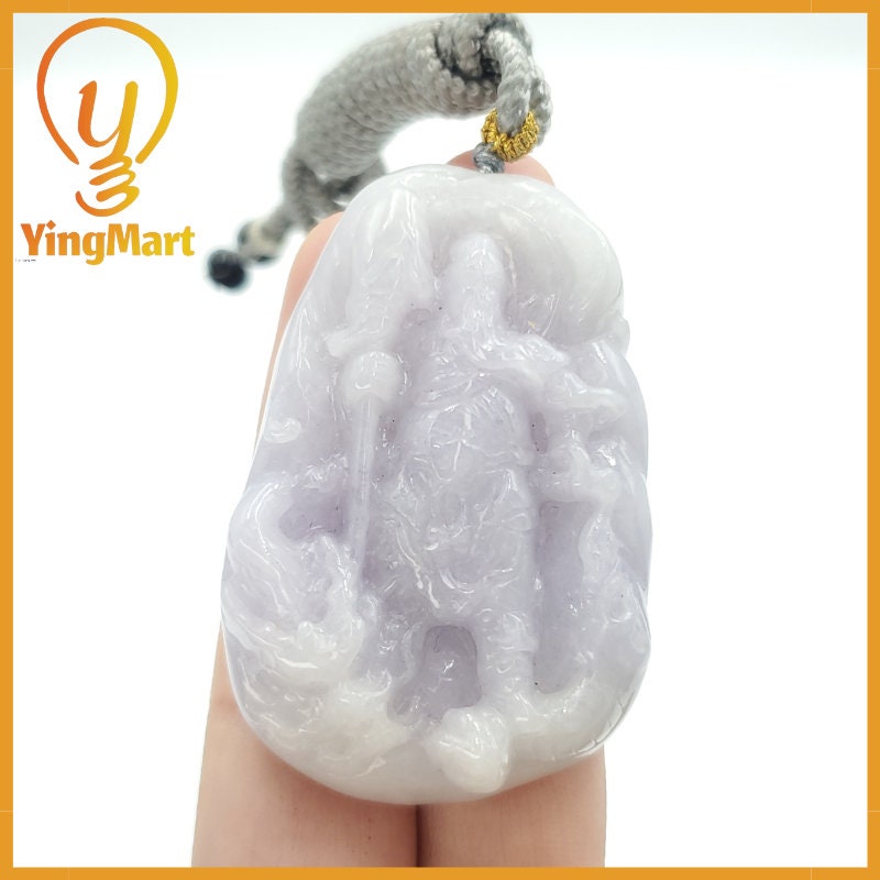 Yingmart Translucent Guan Gong Jade Pendant Genuine Jadeite Real Jade Type A Grade A Hand Carved