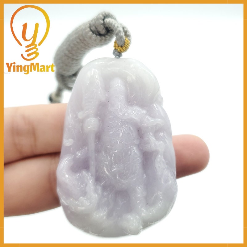 Yingmart Translucent Guan Gong Jade Pendant Genuine Jadeite Real Jade Type A Grade A Hand Carved