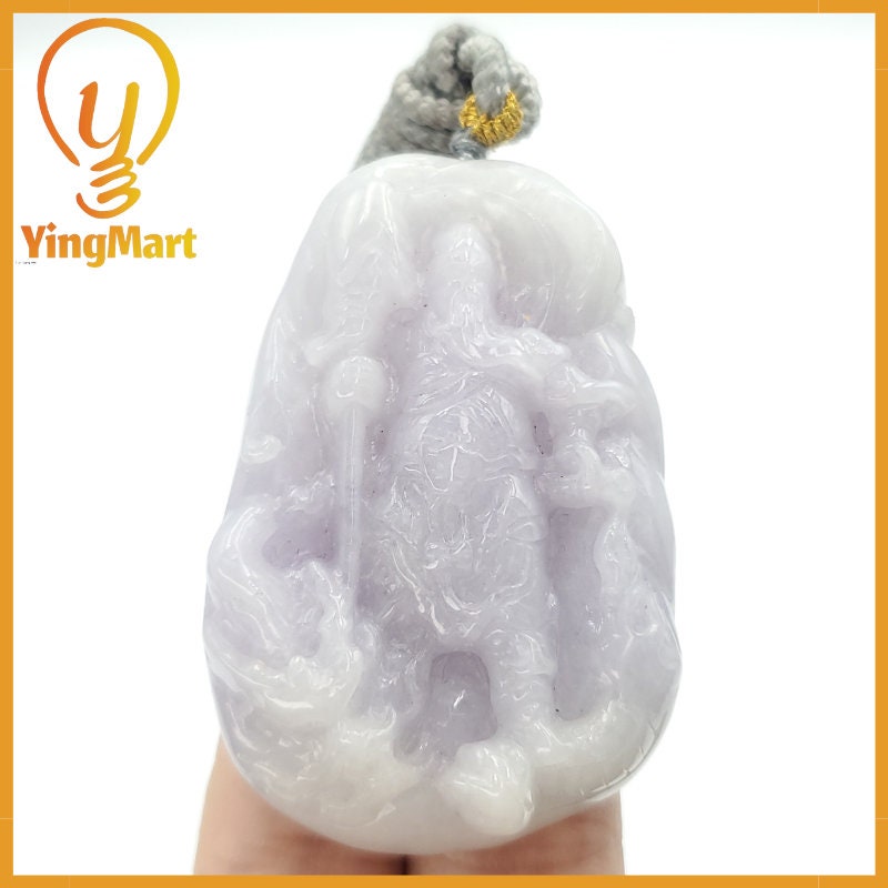 Yingmart Translucent Guan Gong Jade Pendant Genuine Jadeite Real Jade Type A Grade A Hand Carved