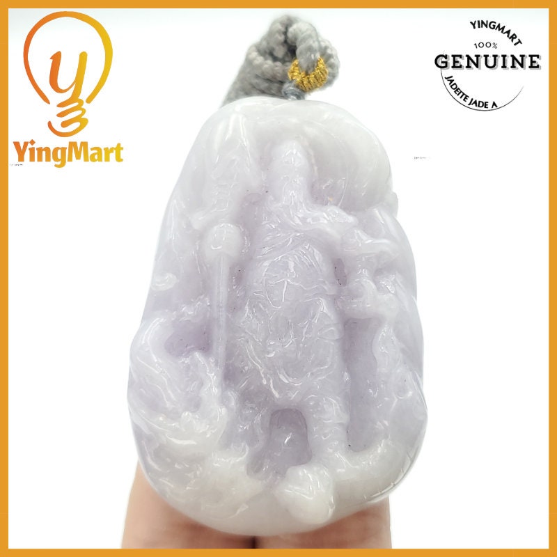 Yingmart Translucent Guan Gong Jade Pendant Genuine Jadeite Real Jade Type A Grade A Hand Carved