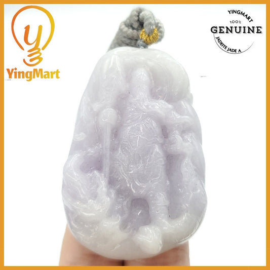 Yingmart Translucent Guan Gong Jade Pendant Genuine Jadeite Real Jade Type A Grade A Hand Carved