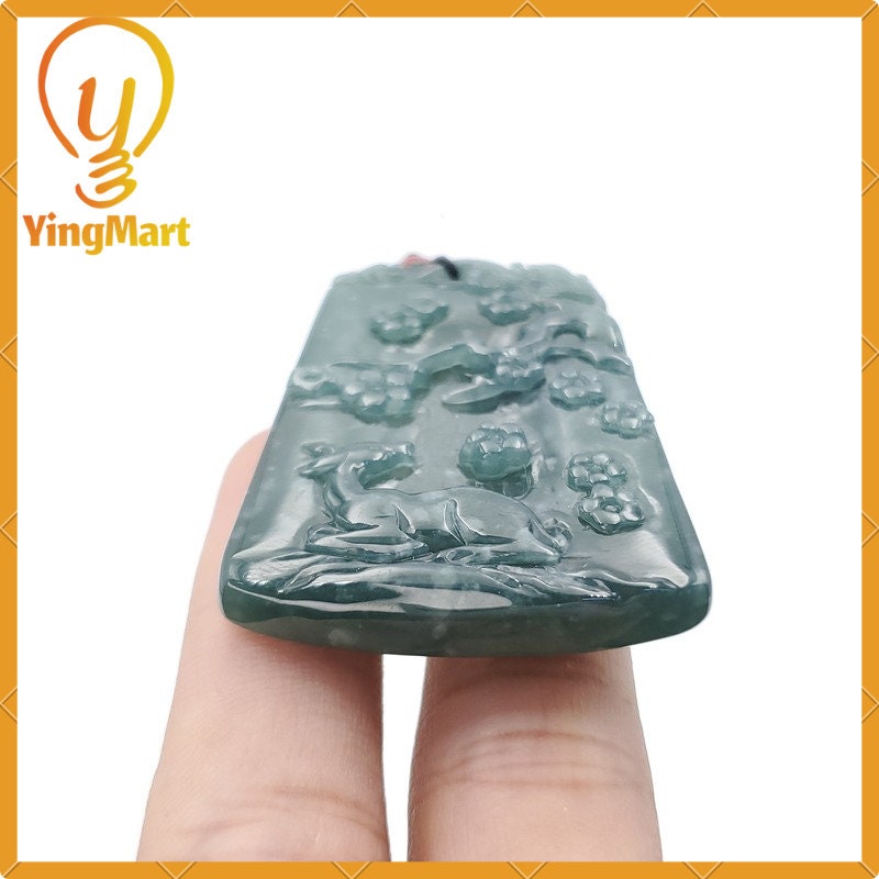 Yingmart A Deer grazing in the Landscape Pendant 100%  Genuine Jadeite Real Jade Type A Grade A Hand Carved