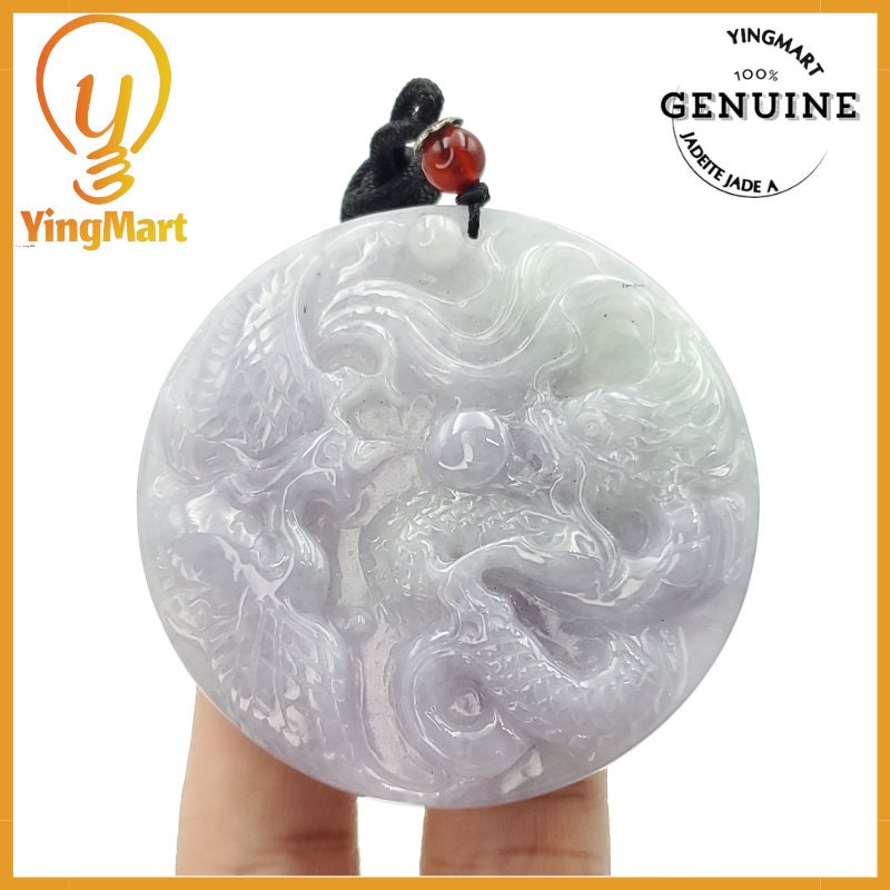 Yingmart Translucent Dragon, Phoenix Jade Pendant  Genuine Jadeite Real Jade Type A Grade A Hand Carved