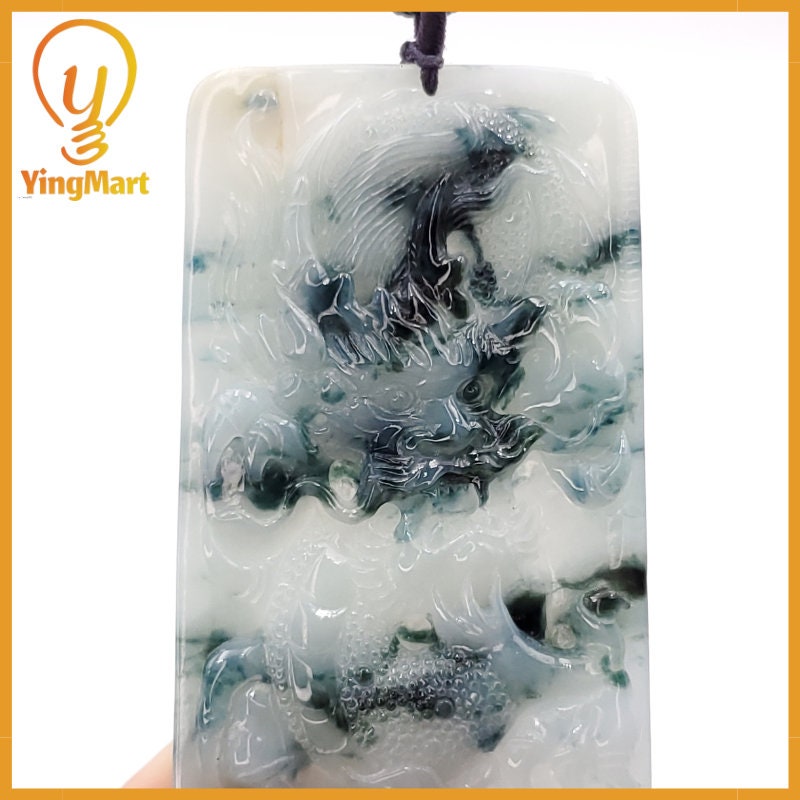 Yingmart Jade Dragon Necklace 100% Natural Genuine Jadeite Real Jade Type A Grade A Type A Hand Carved