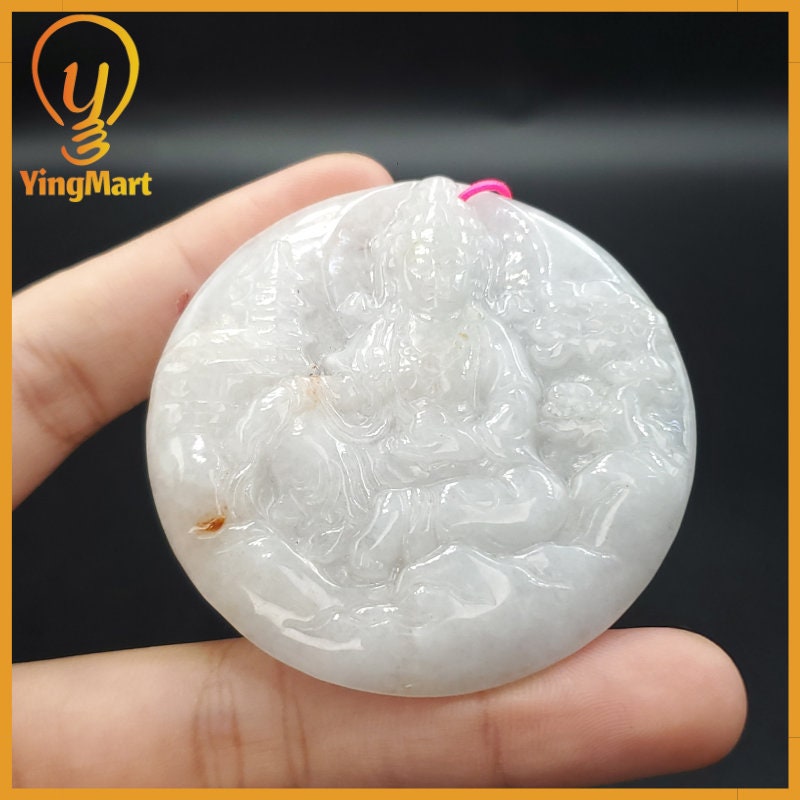 Yingmart 100% Natural Myanmar Jade Buddha Guan Yin Pendant Genuine Jadeite Real Jade Type A Grade A Type A Hand Carved
