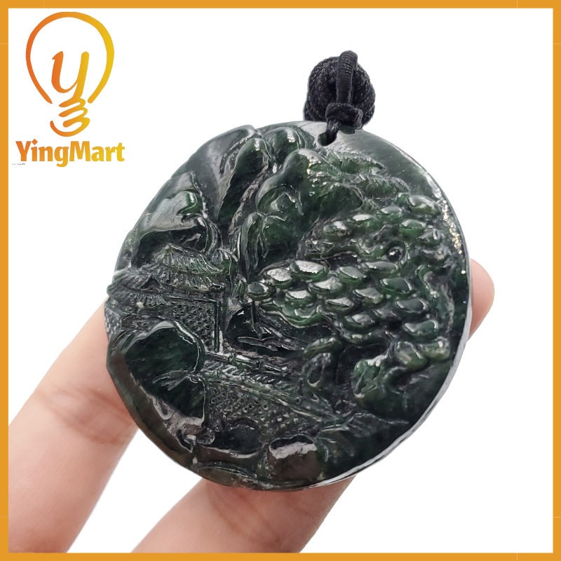 Yingmart  Landscape Pendant  Hand Carved 100% Genuine Jadeite Jade  Burmese Myanmar Real Jade Grade A Type A