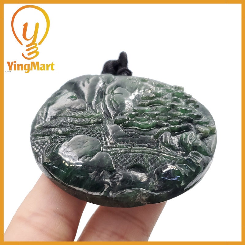 Yingmart  Landscape Pendant  Hand Carved 100% Genuine Jadeite Jade  Burmese Myanmar Real Jade Grade A Type A