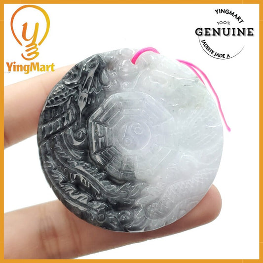 Yingmart Jade Dragon Phoenix Baguazhang Pendant  Burmese Myanmar Genuine Jadeite Real Jade Grade A Type A