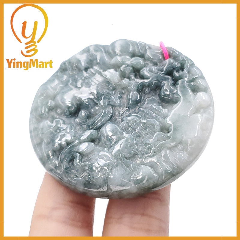 Yingmart  Landscape Pendant  Hand Carved 100% Genuine Jadeite Jade  Burmese Myanmar Real Jade Grade A Type A