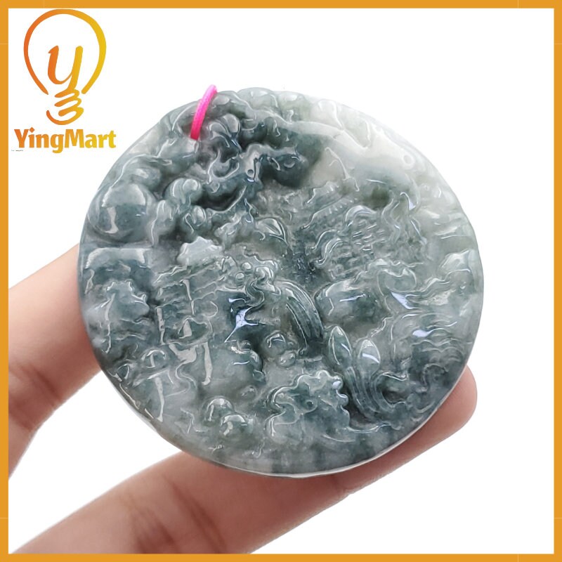 Yingmart  Landscape Pendant  Hand Carved 100% Genuine Jadeite Jade  Burmese Myanmar Real Jade Grade A Type A