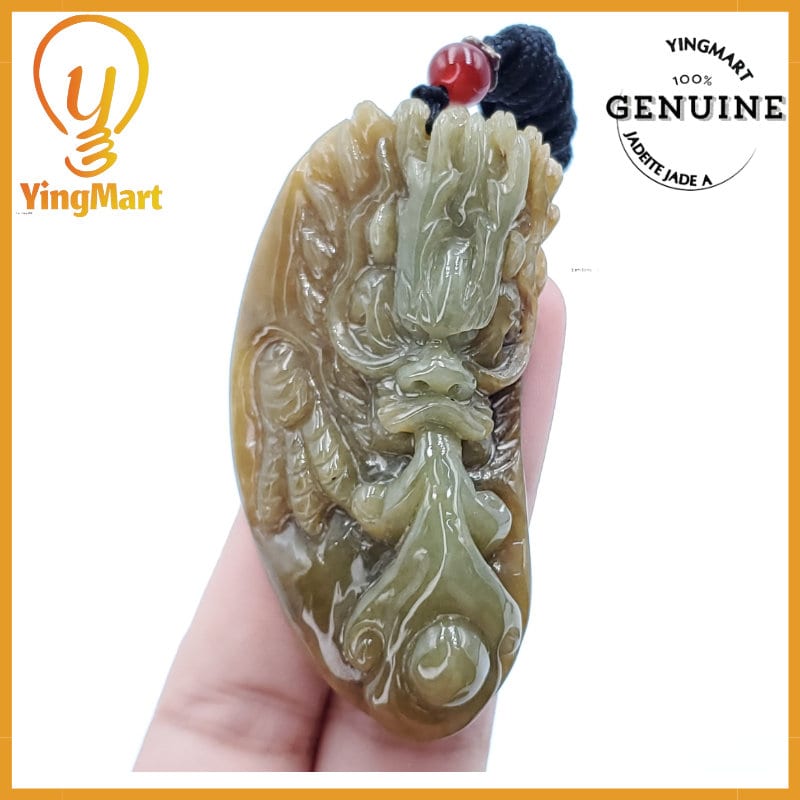 Yingmart  Fire-breathing dragon Pendant  100% Genuine Jadeite Jade  Burmese Myanmar Real Jade Grade A Type A