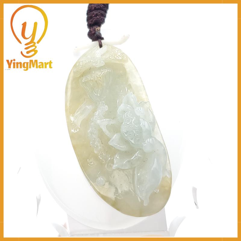 Yingmart  Natural Jade Lotus Flower 100% Genuine Jadeite Real Jade Grade A Type A Hand Craving