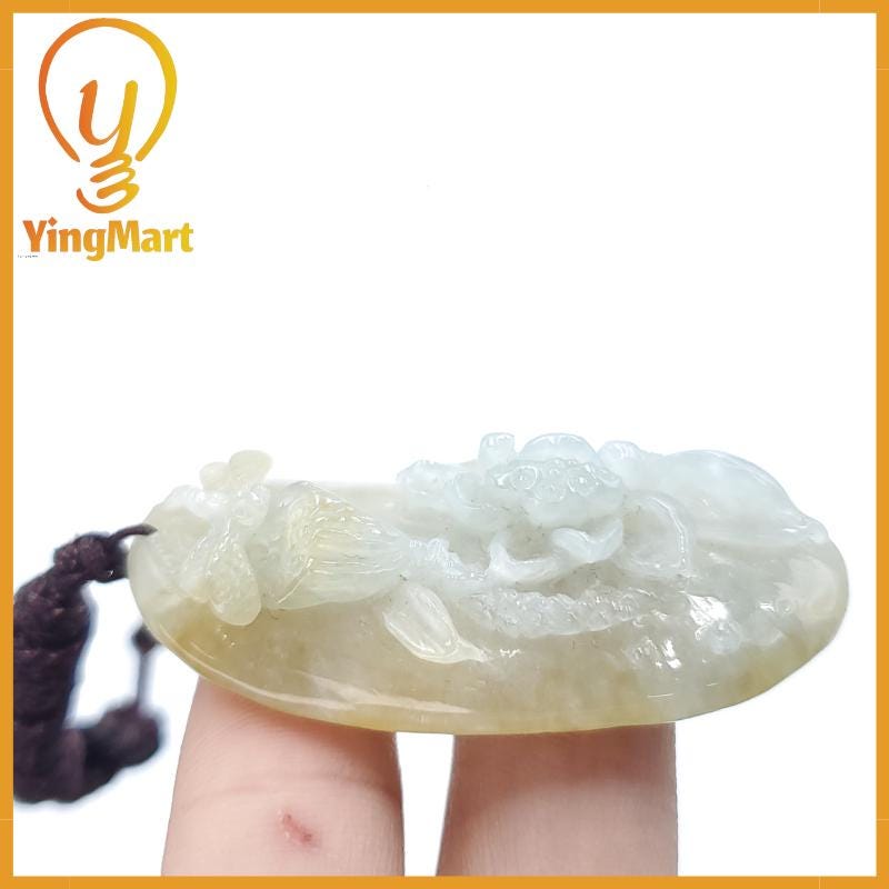 Yingmart  Natural Jade Lotus Flower 100% Genuine Jadeite Real Jade Grade A Type A Hand Craving