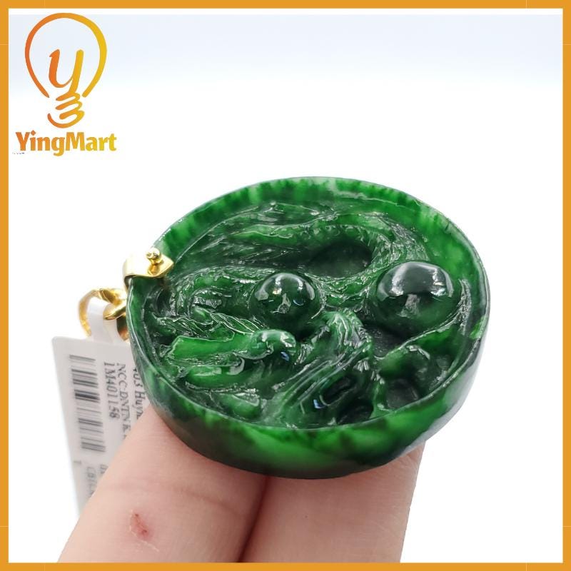 Yingmart  100% Natural Jade Dragon Pendant  Burmese Myanmar Genuine Jadeite Real Jade  Hand Carved