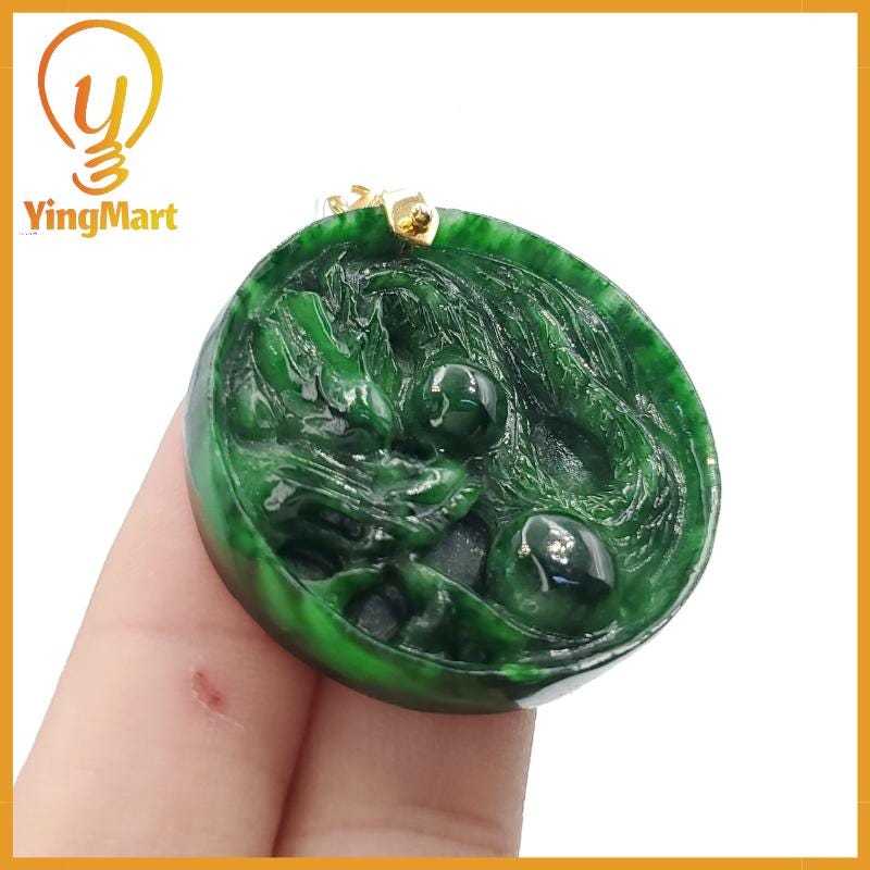 Yingmart  100% Natural Jade Dragon Pendant  Burmese Myanmar Genuine Jadeite Real Jade  Hand Carved